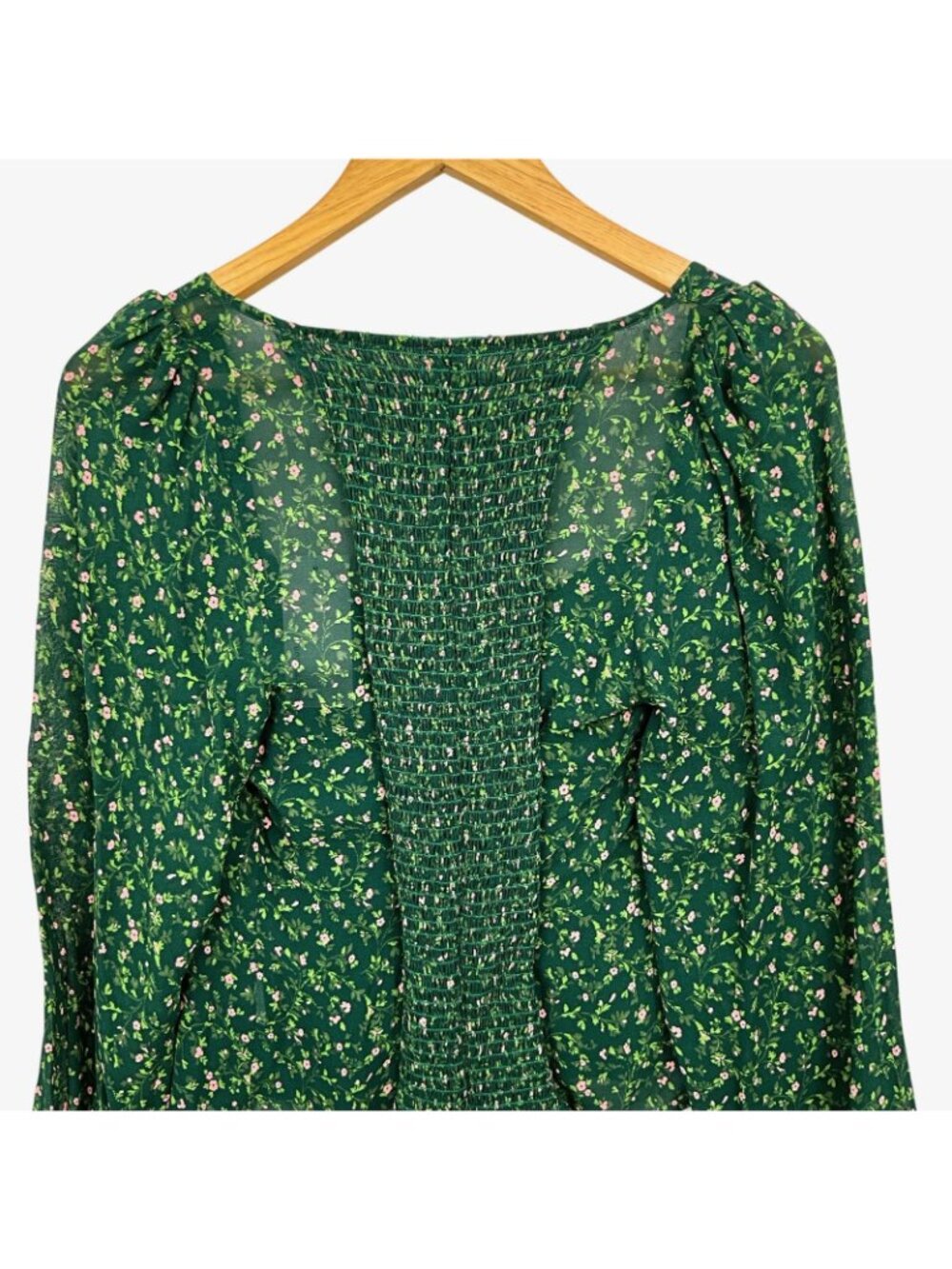 NWT Reformation Chase Top Womens 10 Green Floral Sweetheart Puff Sleeve Blouse - Picture 5 of 15